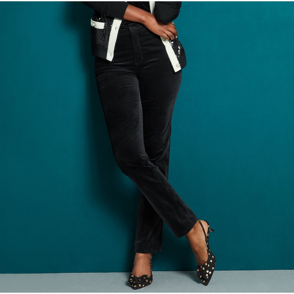 Talbots Pants 14 Black Velveteen High Waist Straight Leg